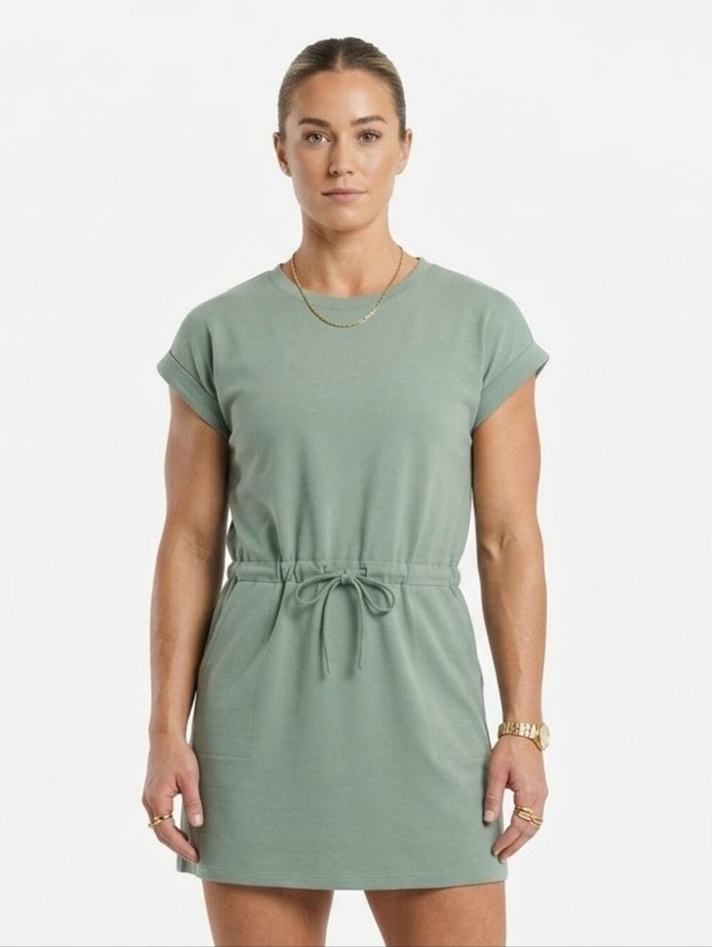 Sage Green Drawstring Waist Sweat Shirt Dress - Women XXL